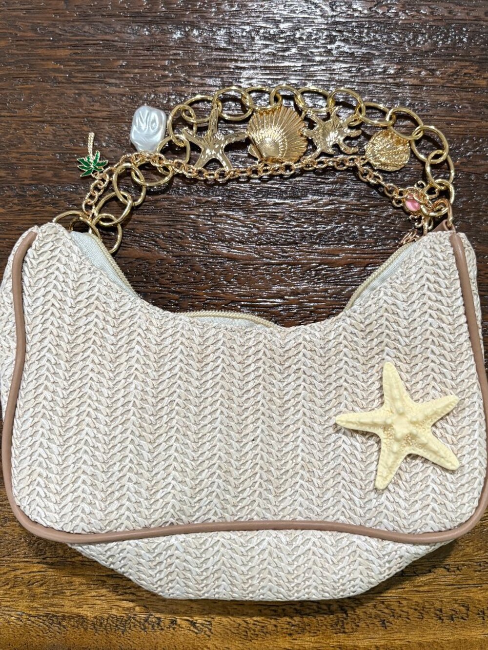 Cute Small Seashell Island Beach Nautical Cruise Khaki Ladies Purse NEW